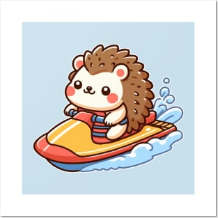 cute hedgehog jetskiing Posters and Art